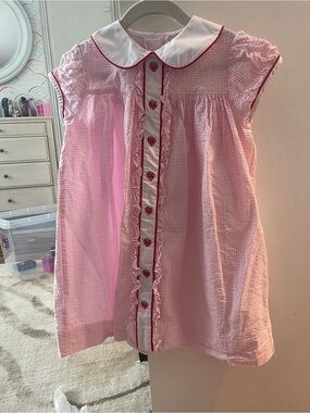 Little English Pink Gingham Kids Dress With Strawberry Detail